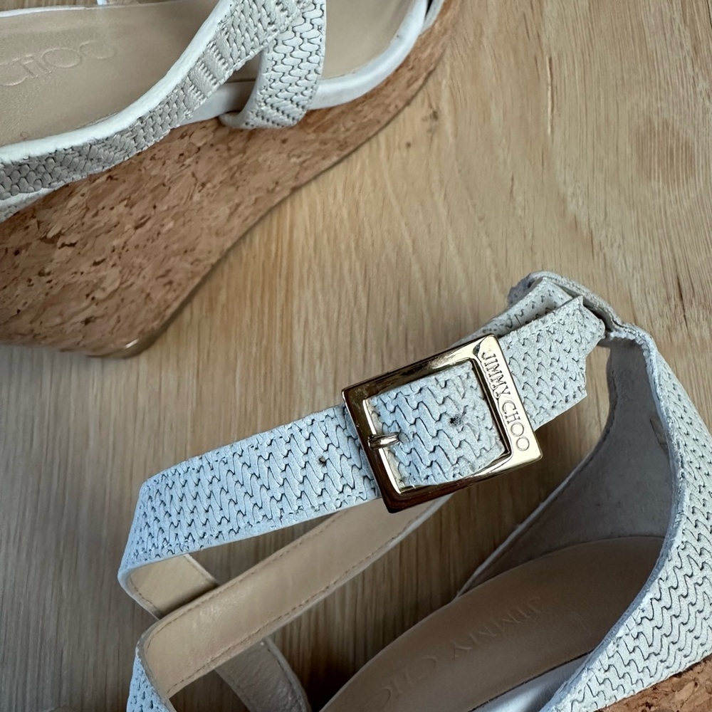 Women’s | Jimmy Choo sandals. Portia 120 woven leather wedge sandal, white. - Picture 10 of 11